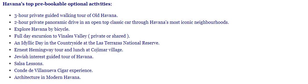 Havana optional excursions